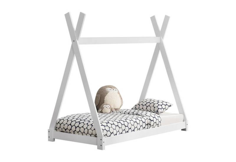 en.casa Kinderbett, »Onejda« Kinderbett Tipi Bett aus Kiefernholz 80x160cm Weiß von en.casa