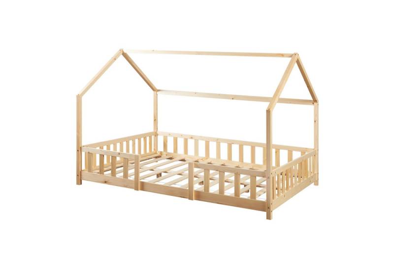 en.casa Kinderbett, »Sisimiut« Haus-Optik mit Rausfallschutz 120x200cm Holzfarben von en.casa