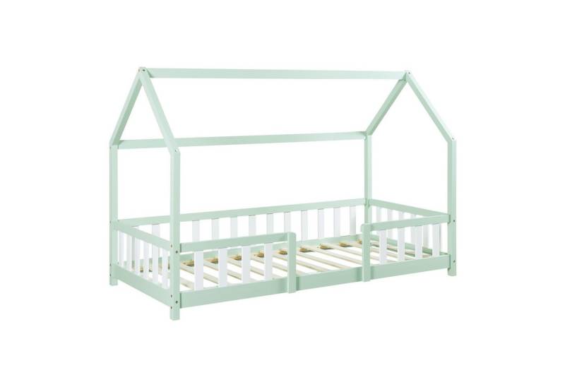 en.casa Kinderbett, »Sisimiut« Hausbett mit Matratze 90 x 200 cm Mint / Weiß von en.casa
