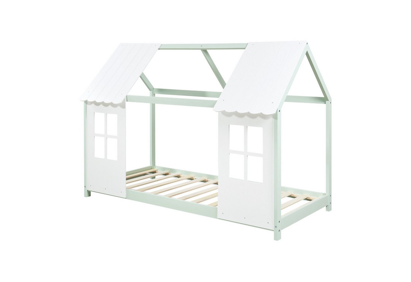 en.casa Kinderbett, »Tostedt« Halboffenes Design 90x200cm Mintgrün/Weiß von en.casa