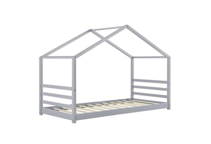 en.casa Kinderbett, »Vardø« Hausbett Jugendbett Kiefernholz 90x200cm Grau von en.casa