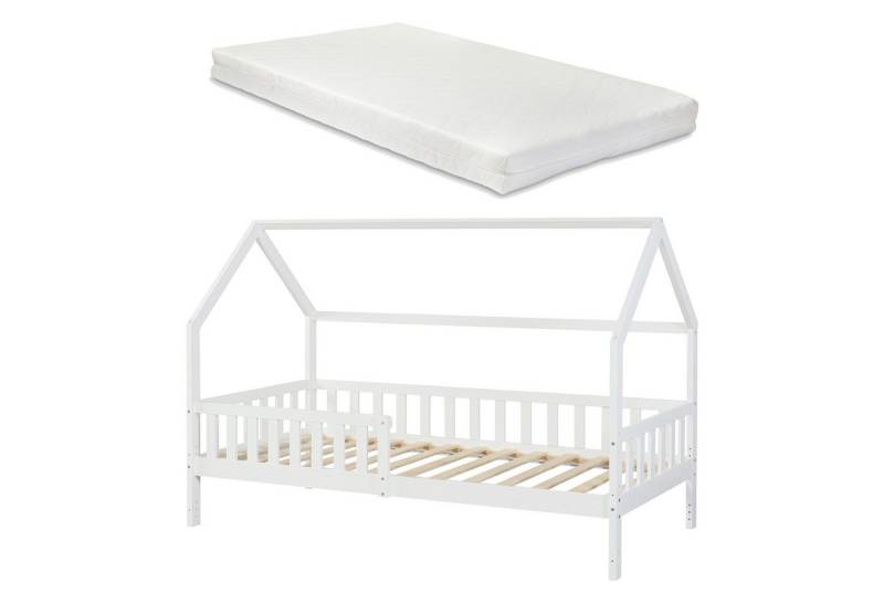 en.casa Kinderbett, »Ydre« Hausbett mit Matratze Holz 90 x 200 cm Weiß von en.casa