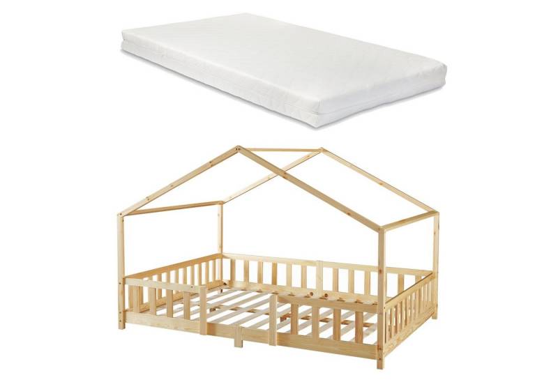 en.casa Kinderbett (Bett und Matratze), »Treviolo« Hausbett mit Matratze Holz 140x200 cm von en.casa