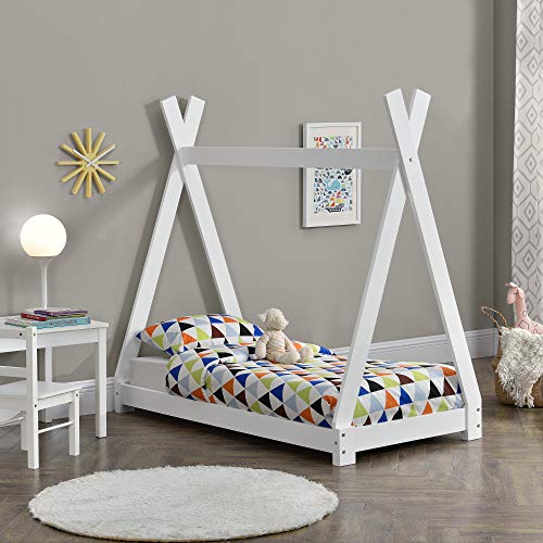 [en.casa] Kinderbett 70x140cm Weiß im Tipi Design aus Kiefernholz Jugendbett Bett Holzbett Hausbett von [en.casa]