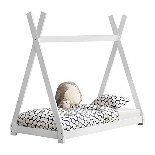 [en.casa] Kinderbett 80x160cm Weiß im Tipi Design aus Kiefernholz Jugendbett Bett Holzbett Hausbett von [en.casa]