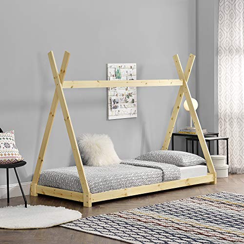 [en.casa] Kinderbett 90x200cm Natur Holz im Tipi Design aus Kiefernholz Jugendbett Bett Holzbett Hausbett von [en.casa]