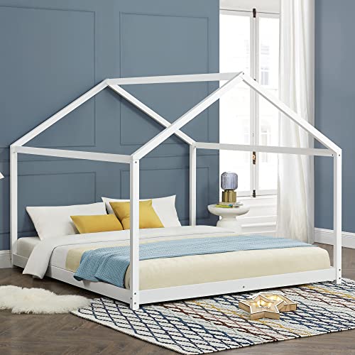 [en.casa] Kinderbett Cerro Hausbett Jugendbett Bettenhaus mit Lattenrost Montessori Bett aus massiver Kiefer Bettgestell 160x200cm Weiß von [en.casa]