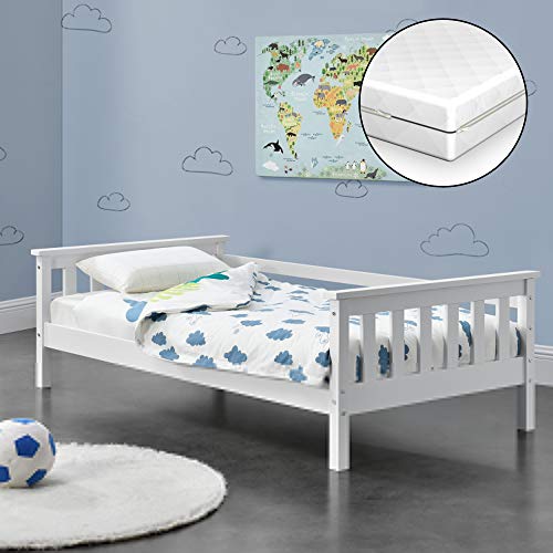 [en.casa] Kinderbett Nuuk mit Komfort-Matratze 80x160 cm Jugendbett mit Stauraum und Lattenrost Kojenbett Kiefernholz Sperrholz Weiß von [en.casa]