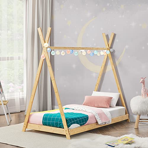 [en.casa] Kinderbett Vimpeli 90 x 200 cm Tipi Bett mit Lattenrost Kleinkindbett Bambus Zelt Spielbett Kinderzimmer von [en.casa]