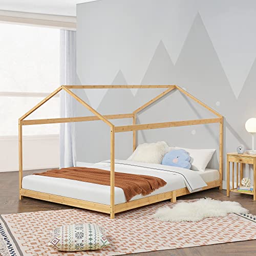 [en.casa] Kinderbett Vindafjord 120 x 200 cm Bettenhaus Spielbett Juniorbett Bettgestell mit Lattenrost aus Bambus in Haus-Optik von [en.casa]