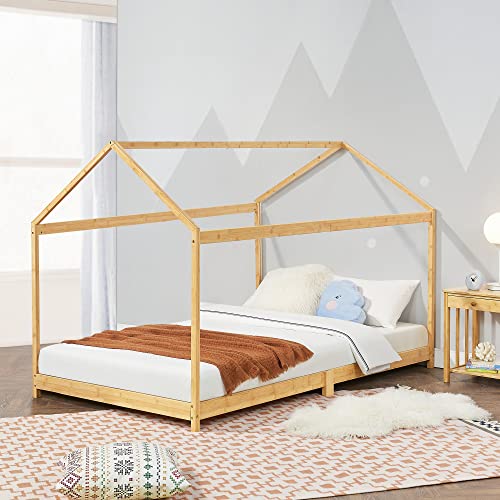 [en.casa] Kinderbett Vindafjord 90 x 200 cm Bettenhaus Spielbett Juniorbett Bettgestell mit Lattenrost aus Bambus in Haus-Optik von [en.casa]
