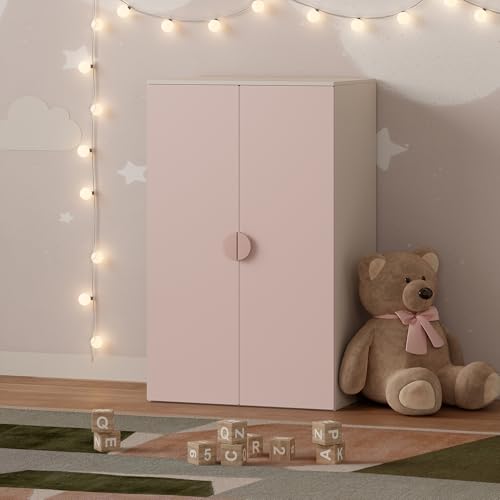[en.casa] Kinderkleiderschrank Sandnes Garderobenschrank für Kinder 123 x 60 x 40 cm Kleiderschrank Kinderzimmer mit 2 Türen 1 Kleiderstange 1 Ablagefach Kinderschrank Weiß/Rosa von [en.casa]