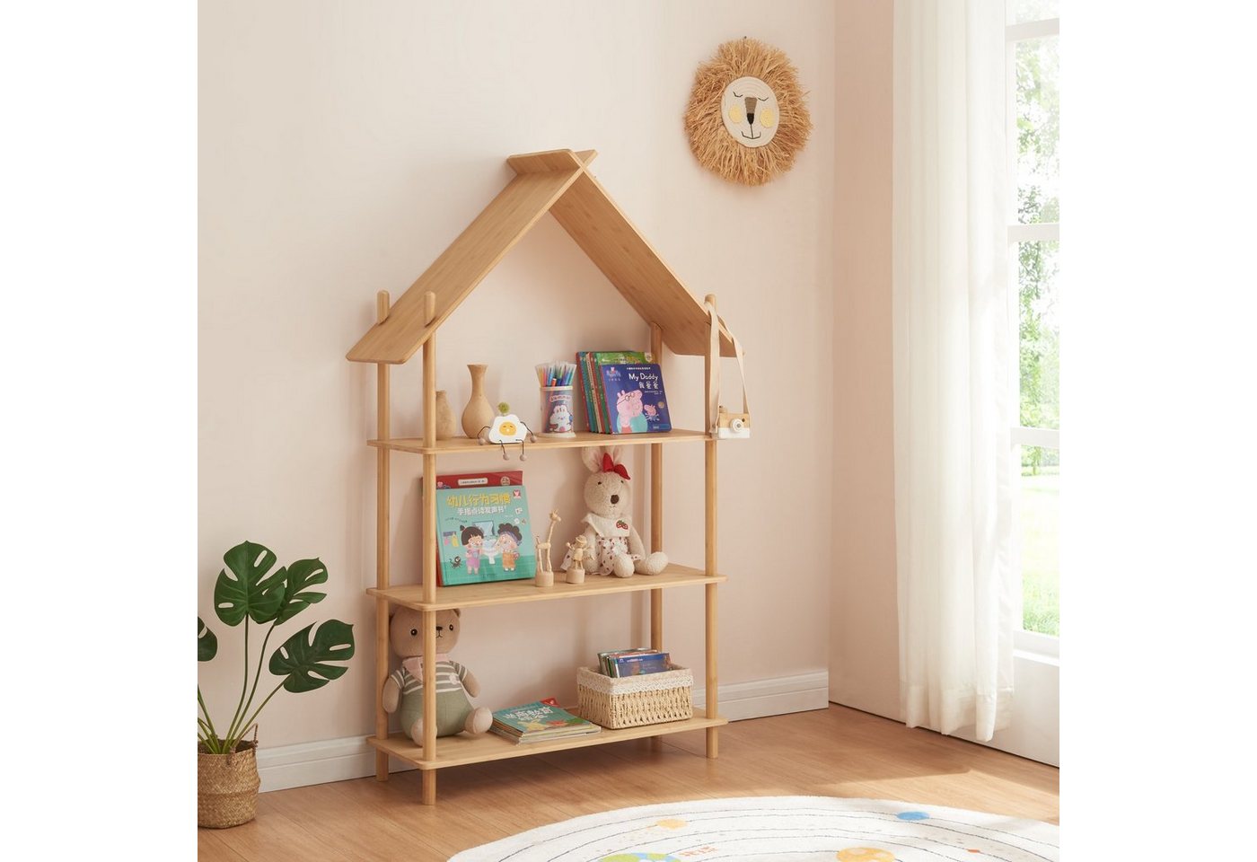 en.casa Kinderregal, »Hamarøy« in Hausoptik Bambus 137x90x30cm Natur von en.casa