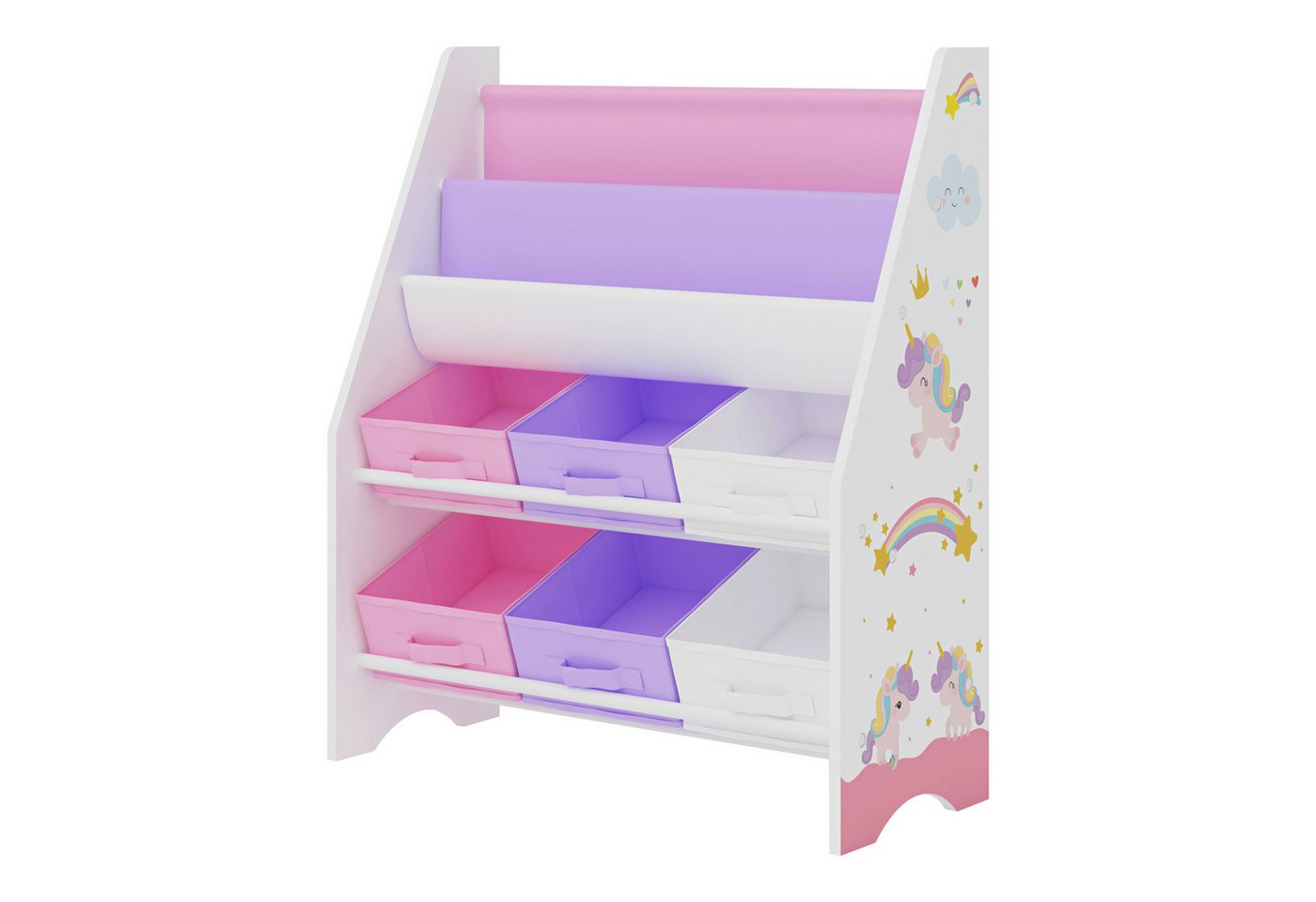 en.casa Kinderregal, »Ponteceso« Einhorn-Motiv 74 x 62 x 26,5 cm Rosa/Lila von en.casa