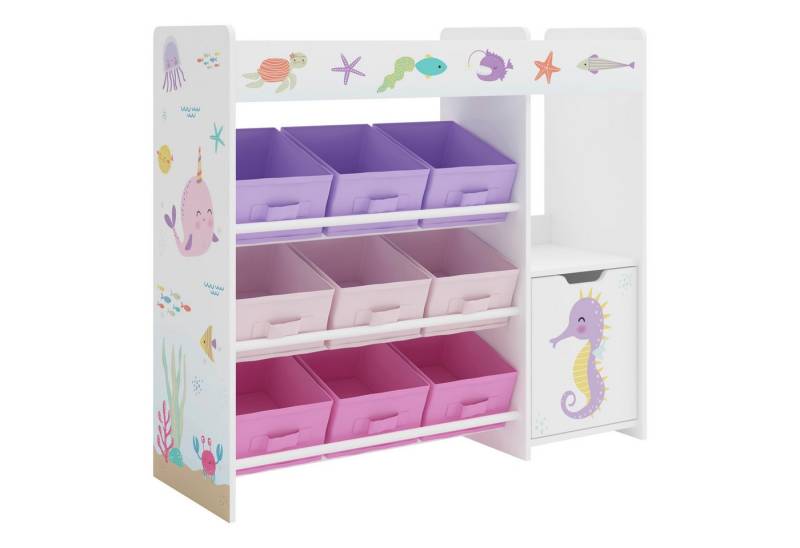 en.casa Kinderregal, »Søndreland« mit 9 Faltboxen mit Ozean Motiv von en.casa