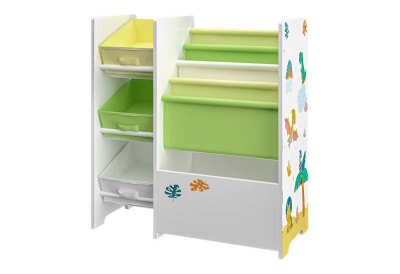 en.casa Kinderregal, »Vimianzo« Dinosaurier-Motiv 60 x 65 x 30 cm Grün/Gelb von en.casa