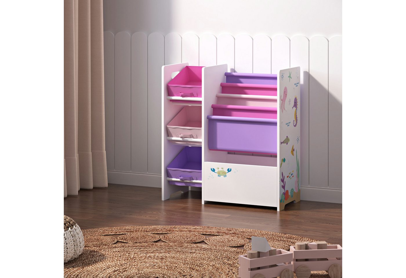 en.casa Kinderregal, »Vimianzo« Ozean-Motiv 60 x 65 x 30 cm Rosa/Lila von en.casa