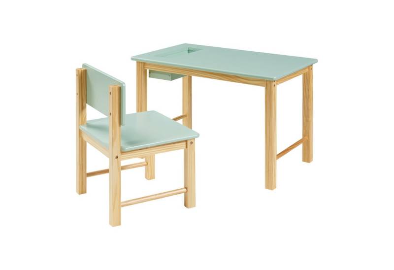 en.casa Kinderschreibtisch (Set, 2-St), »Skjåk« mit Stuhl Holz / Mintgrün von en.casa