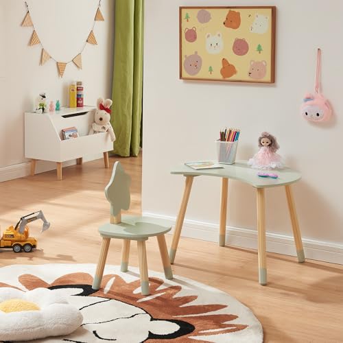 [en.casa] Kinderschreibtisch Set mit Stuhl Lallega Kindertisch Mond- und Stern-Design Schreibtischstuhl mit Rückenlehne Kinderspieltisch Maltisch für Kinder Mintgrün von [en.casa]