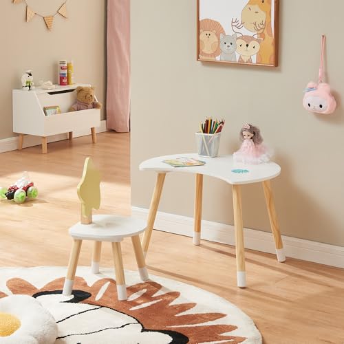 [en.casa] Kinderschreibtisch Set mit Stuhl Lallega Kindertisch Mond- und Stern-Design Schreibtischstuhl mit Rückenlehne Kinderspieltisch Maltisch für Kinder Weiß von [en.casa]