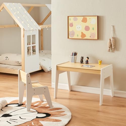 [en.casa] Kinderschreibtisch Set mit Stuhl Skinnskatteberg Kindertisch mit Schublade Schreibtischstuhl mit Armlehne Holz Weiß Kinderspieltisch Maltisch für Kinder von [en.casa]