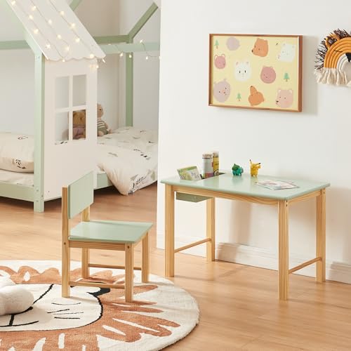[en.casa] Kinderschreibtisch Set mit Stuhl Skjåk Kindertisch mit integriertem Fach Schreibtischstuhl mit Rückenlehne Holz Mintgrün Kinderspieltisch Maltisch für Kinder von [en.casa]