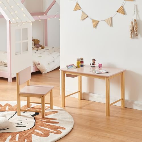 [en.casa] Kinderschreibtisch Set mit Stuhl Skjåk Kindertisch mit integriertem Fach Schreibtischstuhl mit Rückenlehne Holz Rosa Kinderspieltisch Maltisch für Kinder von [en.casa]