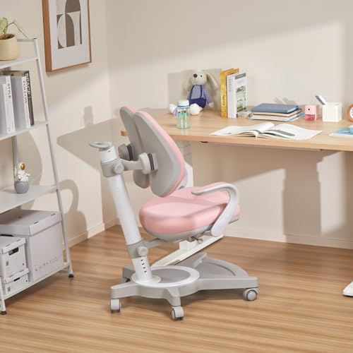 [en.casa] Kinderschreibtischstuhl Partille mit Rollen Kinder Drehstuhl höhenverstellbar Rosa ergonomisch Kinderstuhl mitwachsend 99 x 55 x 76 cm von [en.casa]
