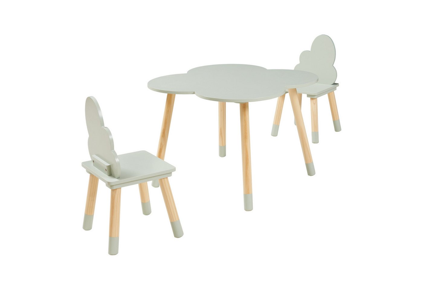 en.casa Kindersitzgruppe, (3-tlg., Tisch mit 2 Stühlen), »Epim« Kindertischset Wolkendesign Mintgrün von en.casa