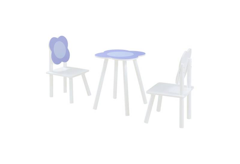 en.casa Kindersitzgruppe, (3-tlg., Tisch mit 2 Stühlen), »Simrisham« Kindertischset Blumen-Design Weiß/Lila von en.casa