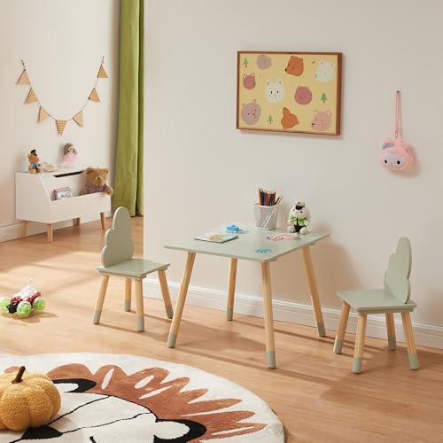 [en.casa] Kindertisch mit 2 Stühlen Hovle Spieltisch Kinderstühle mit Rückenlehne in Wolken-Form Kindersitzgruppe Kindermöbel Maltisch für Kinder Holz Mintgrün von [en.casa]