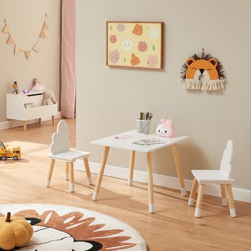 [en.casa] Kindertisch mit 2 Stühlen Hovle Spieltisch Kinderstühle mit Rückenlehne in Wolken-Form Kindersitzgruppe Kindermöbel Maltisch für Kinder Holz Weiß von [en.casa]