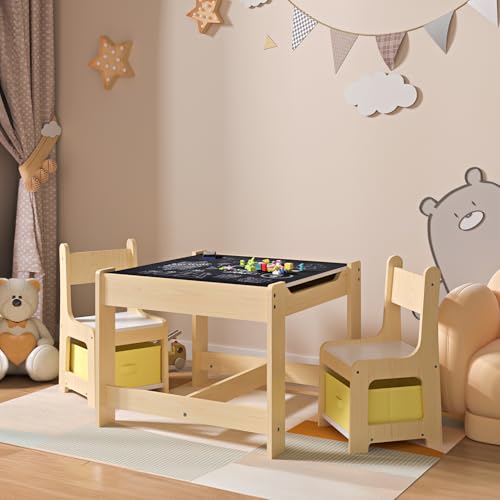 [en.casa] Kindertisch mit 2 Stühlen Irixoa Kindertisch-Set mit Aufbewahrungsboxen Kindersitzgruppe Kindersitzgarnitur Spieltisch abnehmbare Tischplatte Maltisch Basteltisch Natur von [en.casa]