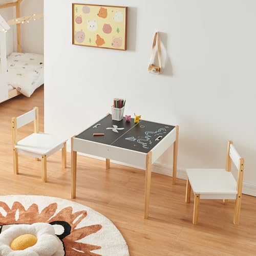[en.casa] Kindertisch mit 2 Stühlen Smedjebacken mit Tafel Maltisch mit abnehmbaren Tischplatten Tafeltisch Kinderstühle Kindersitzgruppe Spieltisch Holz Weiß von [en.casa]