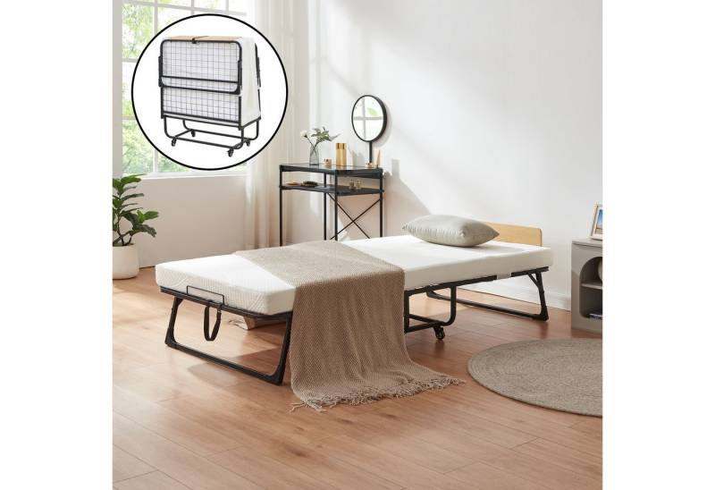 en.casa Klappbett mit Matratze »Lustendi« 200x90cm rollbar Schwarz/Eicheoptik von en.casa