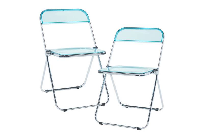 en.casa Klappstuhl (2 St), »Pornainen« Transparent Stuhl im 2er Set 74x46x47cm Hellblau von en.casa