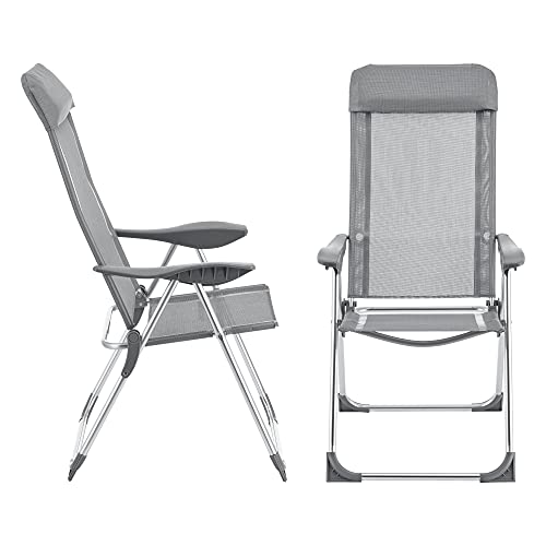 [en.casa] Klappstuhl Errenteria 2er Set Campingstuhl 109 x 57 x 67 cm Gartenstuhl Outdoorstuhl Aluminium Hellgrau von [en.casa]