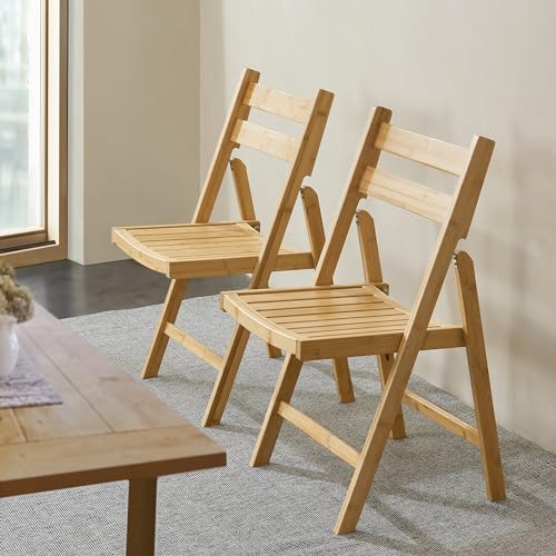 [en.casa] Klappstuhl Gran Esszimmerstuhl im 2er Set klassischer Holzstuhl Küchenhocker im Natur Design platzsparend und klappbar 78x44cm Bambus von [en.casa]