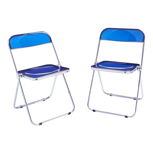 [en.casa] Klappstuhl Pornainen 2er Set Stuhl klappbar Esszimmerstühle 74 x 46 x 47 cm Schreibtischstuhl Belastbarkeit 120 kg Küchenstühle Metallgestell Dunkelblau, transparent von [en.casa]