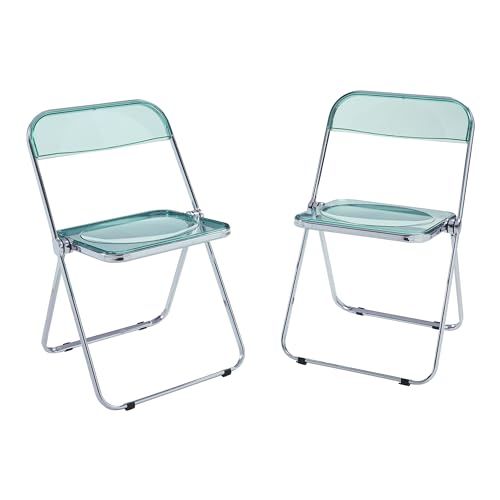 [en.casa] Klappstuhl Pornainen 2er Set Stuhl klappbar Esszimmerstühle 74 x 46 x 47 cm Schreibtischstuhl Belastbarkeit 120 kg Küchenstühle Metallgestell Mintgrün, transparent von [en.casa]