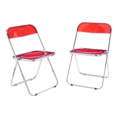[en.casa] Klappstuhl Pornainen 2er Set Stuhl klappbar Esszimmerstühle 74 x 46 x 47 cm Schreibtischstuhl Belastbarkeit 120 kg Küchenstühle Metallgestell Rot, transparent von [en.casa]