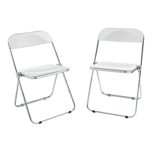 [en.casa] Klappstuhl Pornainen 2er Set Stuhl klappbar Esszimmerstühle 74 x 46 x 47 cm Schreibtischstuhl Belastbarkeit 120 kg Küchenstühle Metallgestell Weiß von [en.casa]