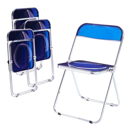 [en.casa] Klappstuhl Pornainen 4er Set Stuhl klappbar Esszimmerstühle 74 x 46 x 47 cm Schreibtischstuhl Belastbarkeit 120 kg Küchenstühle Metallgestell Dunkelblau, transparent von [en.casa]