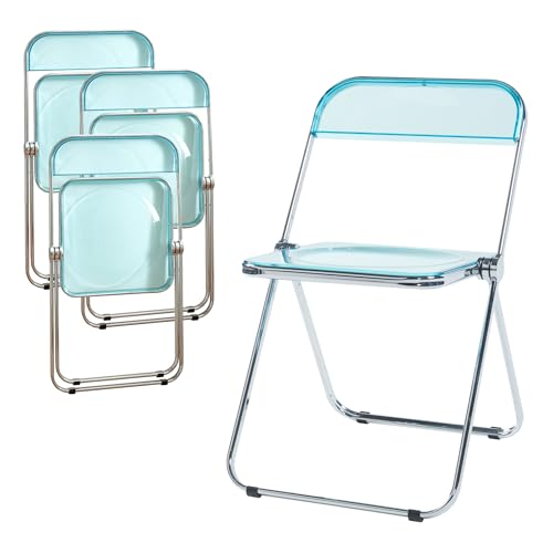 [en.casa] Klappstuhl Pornainen 4er Set Stuhl klappbar Esszimmerstühle 74 x 46 x 47 cm Schreibtischstuhl Belastbarkeit 120 kg Küchenstühle Metallgestell Hellblau, transparent von [en.casa]