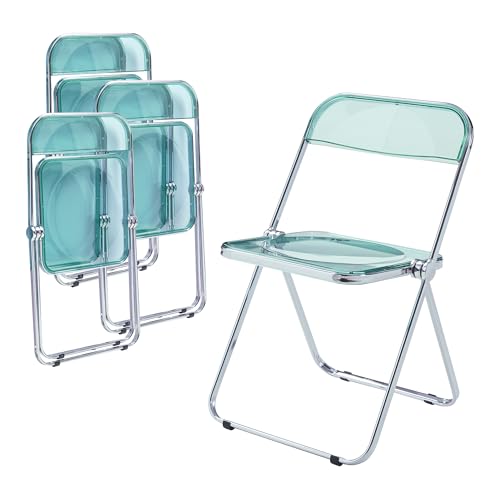 [en.casa] Klappstuhl Pornainen 4er Set Stuhl klappbar Esszimmerstühle 74 x 46 x 47 cm Schreibtischstuhl Belastbarkeit 120 kg Küchenstühle Metallgestell Mintgrün, transparent von [en.casa]