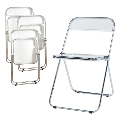[en.casa] Klappstuhl Pornainen 4er Set Stuhl klappbar Esszimmerstühle 74 x 46 x 47 cm Schreibtischstuhl Belastbarkeit 120 kg Küchenstühle Metallgestell Transparent von [en.casa]