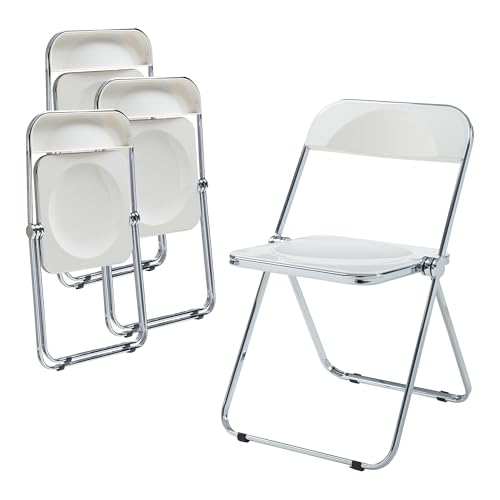 [en.casa] Klappstuhl Pornainen 4er Set Stuhl klappbar Esszimmerstühle 74 x 46 x 47 cm Schreibtischstuhl Belastbarkeit 120 kg Küchenstühle Metallgestell Weiß von [en.casa]