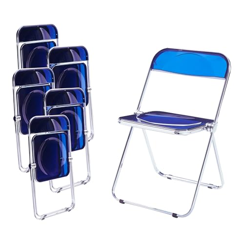 [en.casa] Klappstuhl Pornainen 6er Set Stuhl klappbar Esszimmerstühle 74 x 46 x 47 cm Schreibtischstuhl Belastbarkeit 120 kg Küchenstühle Metallgestell Dunkelblau, transparent von [en.casa]