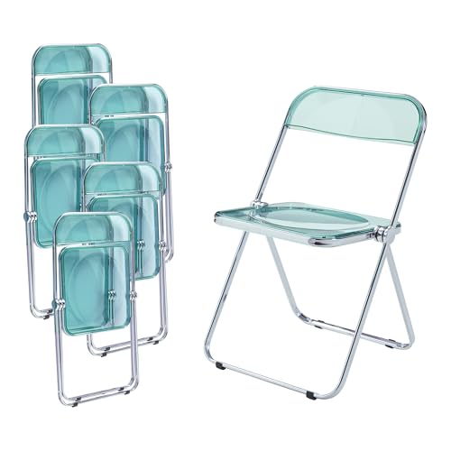 [en.casa] Klappstuhl Pornainen 6er Set Stuhl klappbar Esszimmerstühle 74 x 46 x 47 cm Schreibtischstuhl Belastbarkeit 120 kg Küchenstühle Metallgestell Mintgrün, transparent von [en.casa]