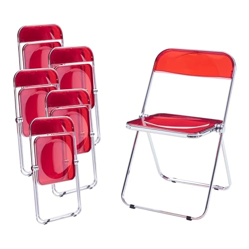 [en.casa] Klappstuhl Pornainen 6er Set Stuhl klappbar Esszimmerstühle 74 x 46 x 47 cm Schreibtischstuhl Belastbarkeit 120 kg Küchenstühle Metallgestell Rot, transparent von [en.casa]